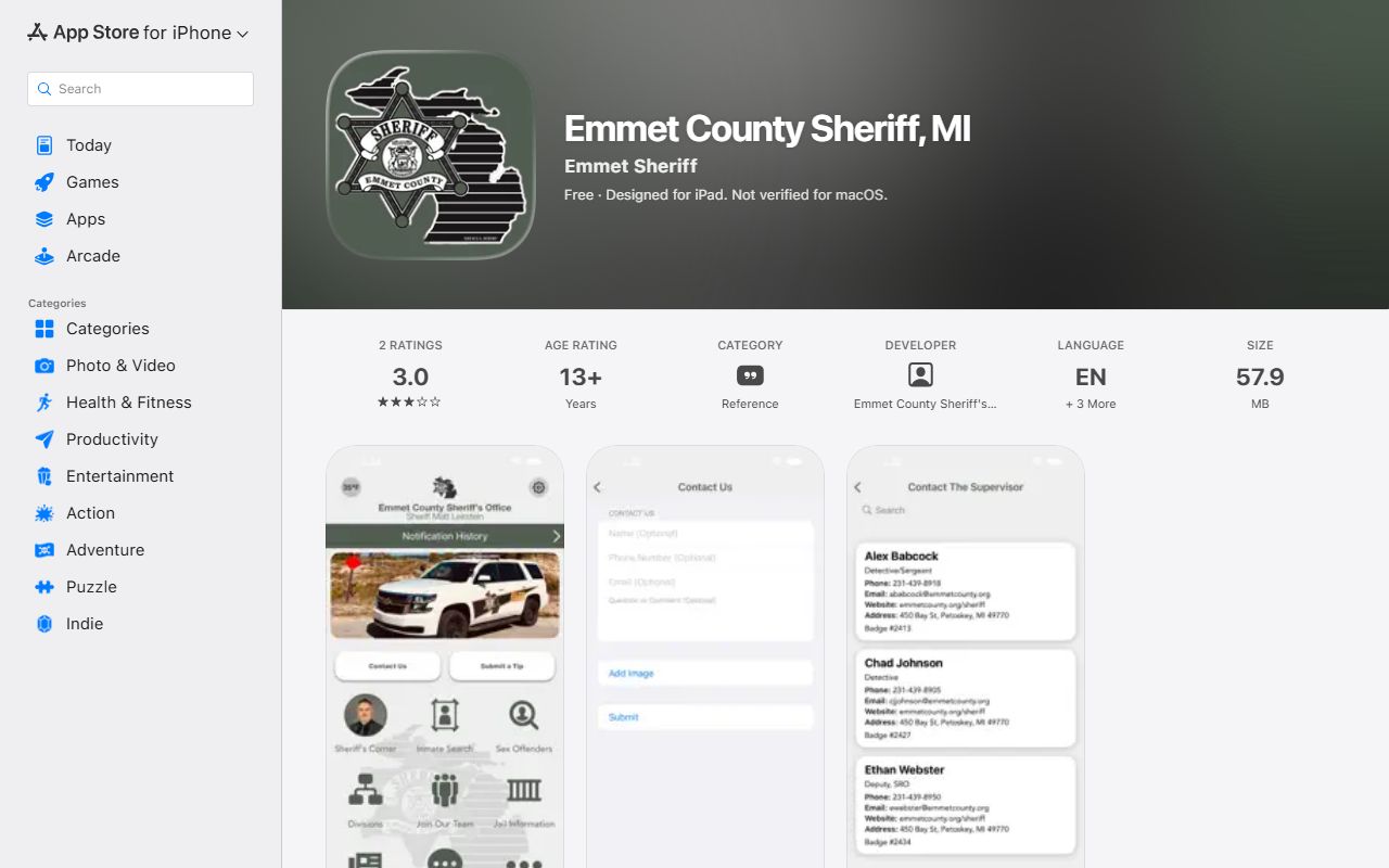 Emmet County inmate search sheriff app listing