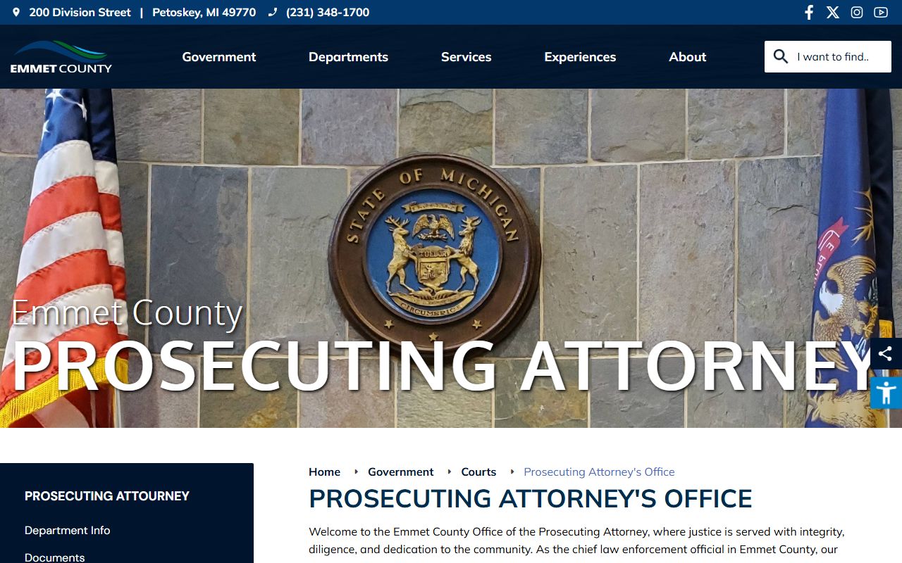 Emmet County Prosecuting Attorney page describing criminal charging responsibilities
