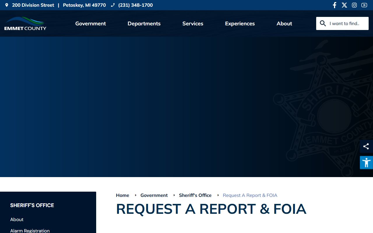 Emmet County Sheriff's report request and FOIA instructions page